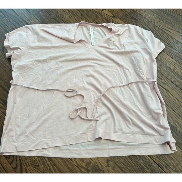 Lululemon Womens Side Tie V-Neck Tee Sz 10 Pink Pima Cotton Blend Short Sleeves - Picture 2 of 7